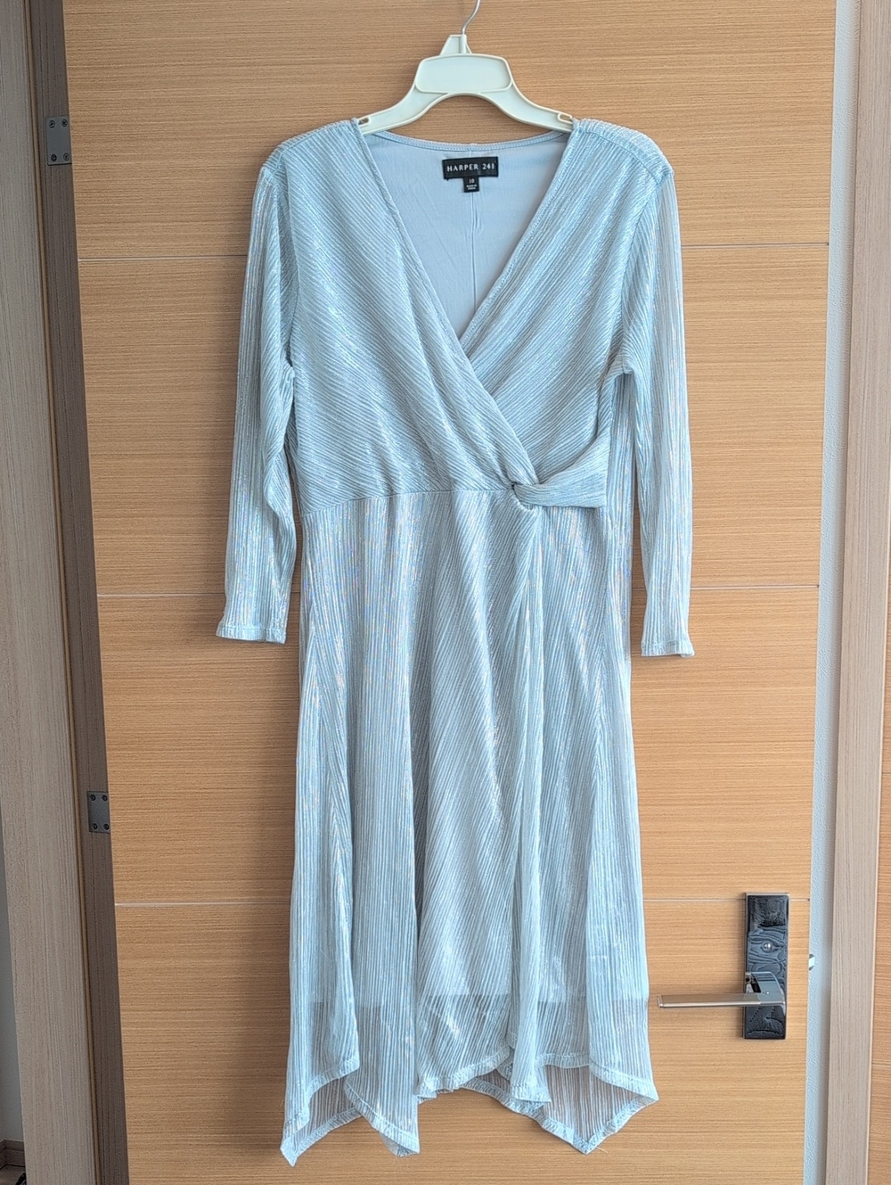 Harper 241 Size 10 Silver Wrap Midi Dress with Subtle Sheen